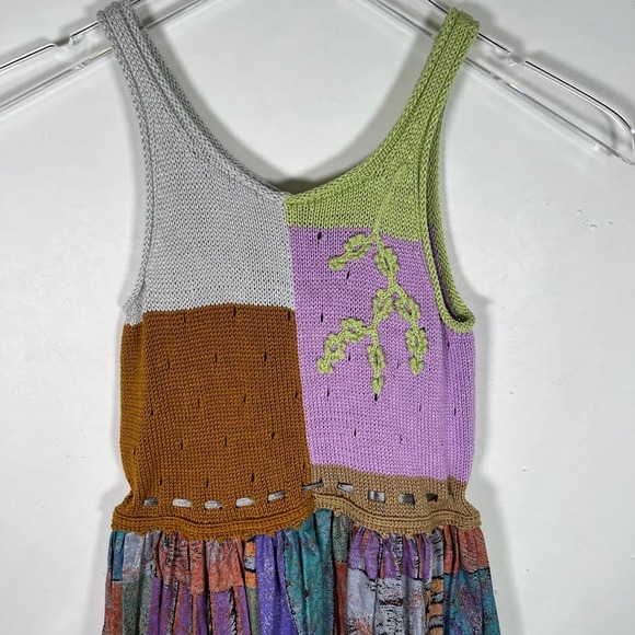 Vintage Sharan Colorful Ethnic Patchwork Tank Dress 7/8 Sleeveless Knitted Boho - Picture 3 of 6